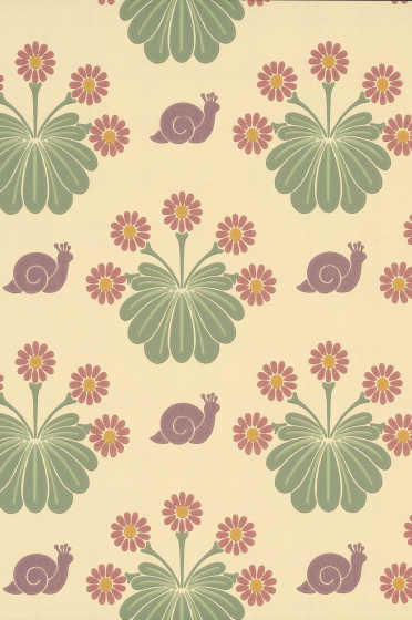 Swatch of the neutral snail and floral print wallpaper 'Burges Snail - Travertine'.