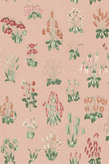 Swatch of the pink floral wallpaper 'Millefleur - Masquerade'.