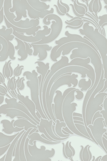 Swatch of the grey scrolling foliage wallpaper 'Tulip - Cloud'.