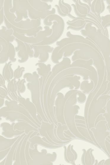 Swatch of the scrolling foliage wallpaper 'Tulip - Pale Grey'.