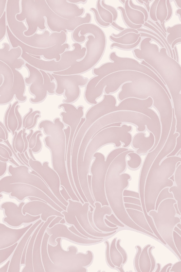 Swatch of the dusky pink scrolling foliage wallpaper 'Tulip - Sugar'.