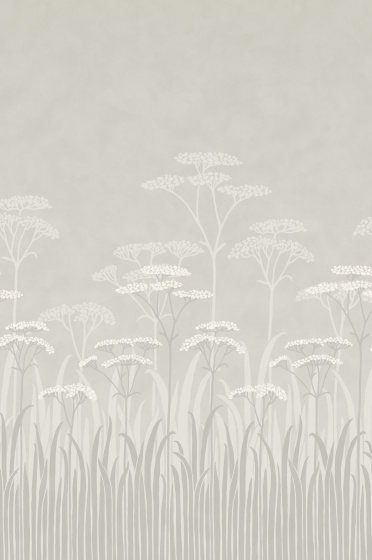 Swatch of the neutral floral mural wallpaper 'Achillea - Dew'.