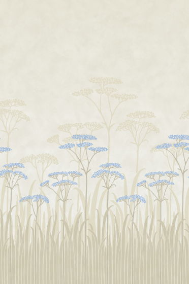 Swatch of the neutral floral mural wallpaper 'Achillea - Dew'.