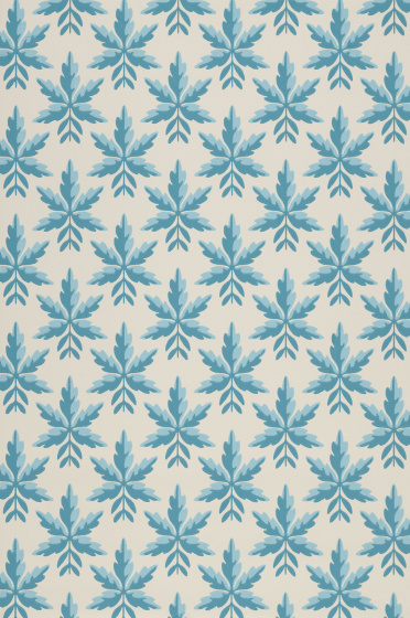 Swatch of the blue geometric leaf print wallpaper 'Clutterbuck - Bice'.