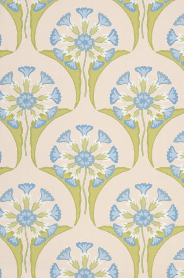 Swatch of the blue and pink floral wallpaper 'Hencroft - Blue Primula'.