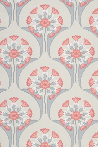 Swatch of the pink and blue floral wallpaper 'Hencroft - Bone China'.