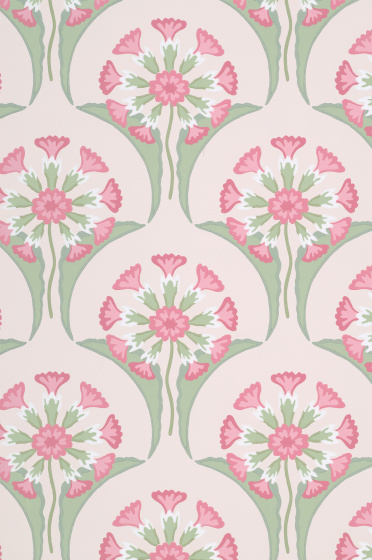 Swatch of the pink and green floral wallpaper 'Hencroft - Pink Primula'.