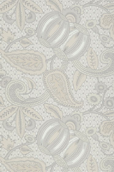 Swatch of the grey paisley design wallpaper 'Pomegranate - Grey Scale'.