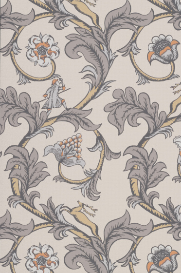 Swatch of the neutral floral wallpaper 'Stag Trail - Sterling'.