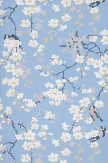 Swatch of the floral wallpaper 'Massingberd Blossom - Pale Blue'.