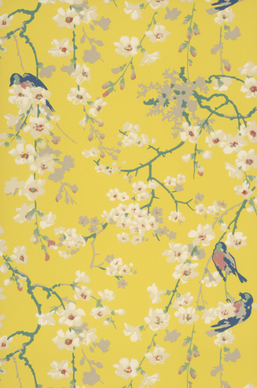 Swatch of the floral wallpaper 'Massingberd Blossom - Yellow'.
