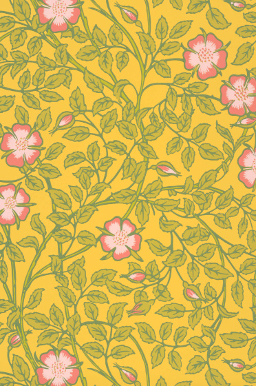 Swatch of the yellow floral wallpaper 'Briar Rose - Indian Yellow'.