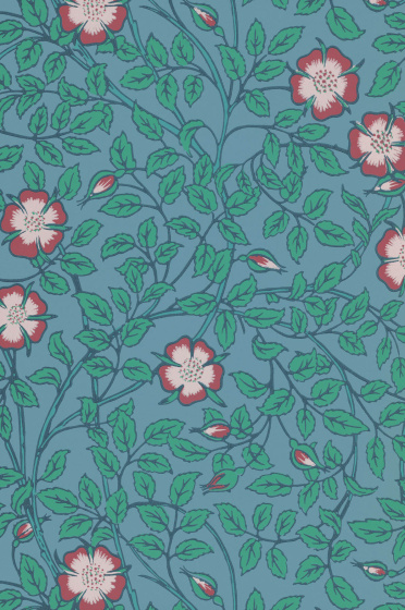 Swatch of the blue floral wallpaper 'Briar Rose - Marine Blue'.