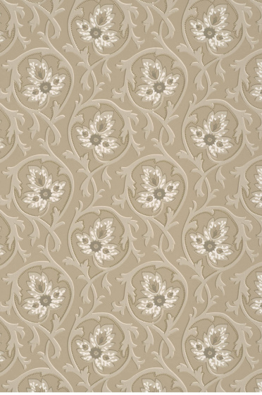 Swatch of the neutral scrolling foliage wallpaper 'Hoja - Portland Stone'.
