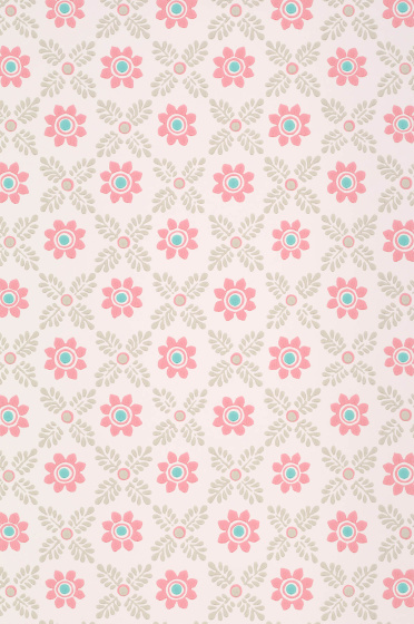 Swatch of the light pink floral wallpaper 'Ditsy Block - Carmine'.