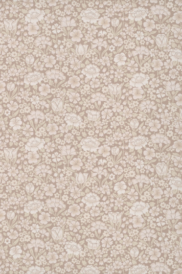 Swatch of the small print ditsy floral wallpaper in neutral shade 'Spring Flowers - Portland Stone'.