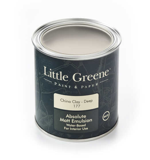 A Little Greene tin of paint in the rose pink shade, ‘China Clay - Deep'.